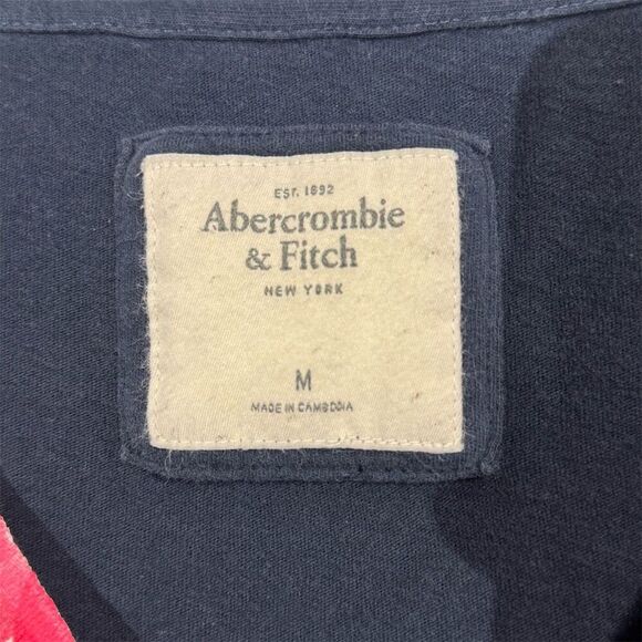 Abercrombie & Fitch Floral Tee M Y2K 2000s V Neck Graphic T-Shirt Navy Pink - Picture 8 of 8